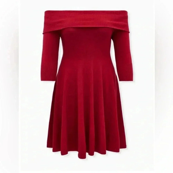 Torrid Valentine Red Knit Off the Shoulder Dress 00 - Picture 3 of 6